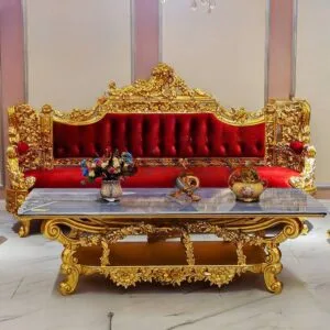 Antique Red Sofas with Gold Accents | Vintage Charm Awaits