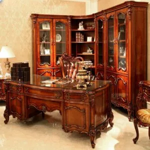 Classic Boss Desks with Corner Bookcases - Commanding Elegance for Your Office