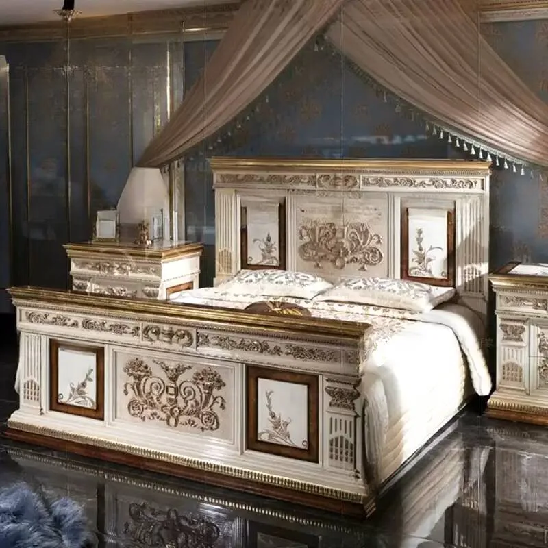 European Classical Solid Wood Carved Bed - Antique Finish 10 European Classical Solid Wood Carved Bed - Antique Finish