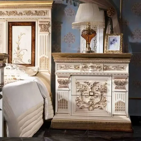 European Classical Solid Wood Carved Bed - Antique Finish - Image 2