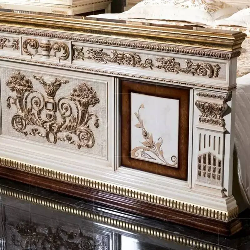 European Classical Solid Wood Carved Bed - Antique Finish 9 bed 5