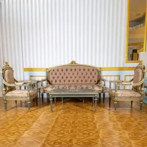 Exquisite French Vintage Sofas with Gold Leaf Accents