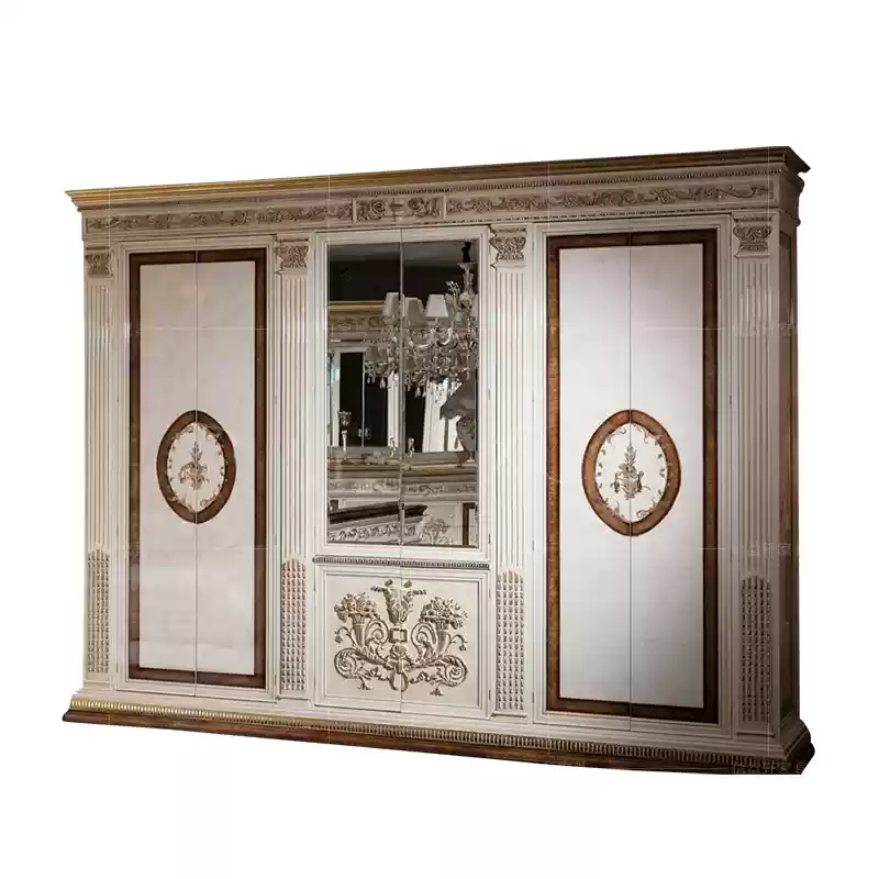 European Classical Solid Wood Carved Bed - Antique Finish 12 wardrobe