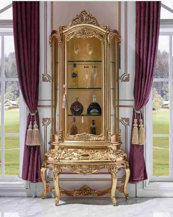 Elegant Vintage Wood Display Cabinet with Glass Doors