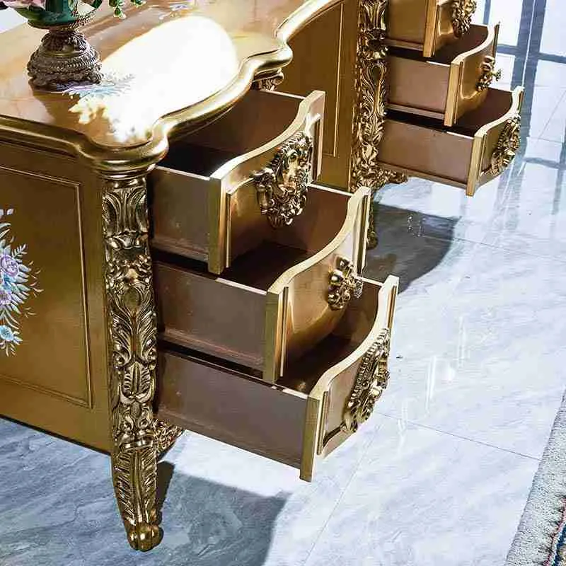 Elegant Vintage Wooden Dresser - Hand-Carved & Gold Accents 7 Luxury gold dresser with desk 5.jpg