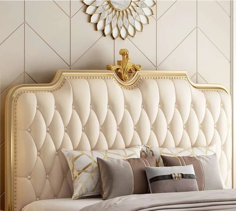Elegant Queen Leather Bed Frame 8 luxury solid wood wedding bed 4.jpg