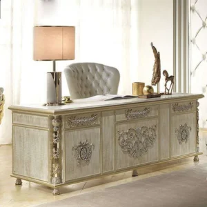 Custom Classic Wood Desk: Hand-Carved & Gold Leaf