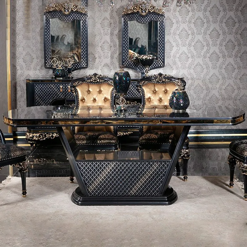 Rustic Black Dining Table Set | Customizable 8-Seater 11 black dining table and chairs 3