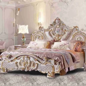 Home 46 Vintage Rococo Bed Frame with Custom Hand-Carved Detailing