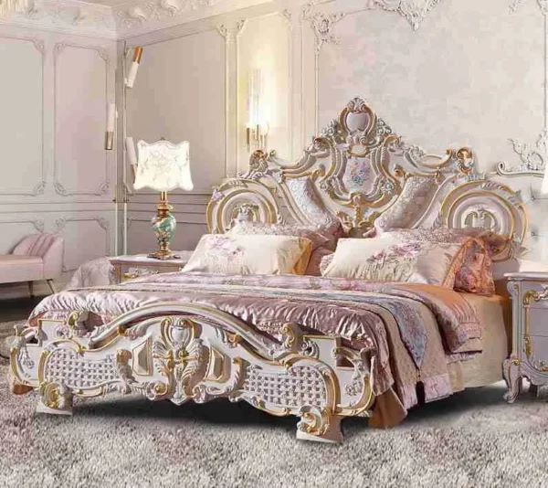 Vintage Rococo Bed Frame with Custom Hand-Carved Detailing